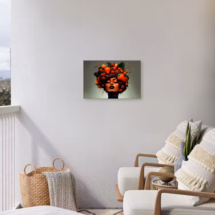 Vrouw - Chocolade - Frambozen - Aardbeien - Koekjes Tuinposter op houten frame 2 cm dik klein -sfeer1