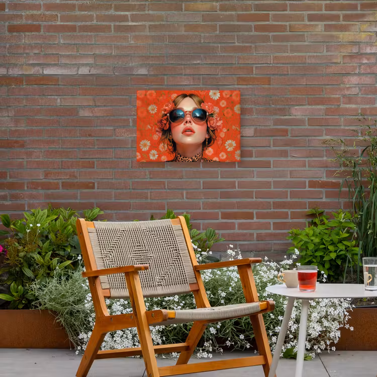 Vrouw - Kleurrijk - Dierenprint - Bloemen Tuinposter op houten frame 2 cm dik klein -sfeer3