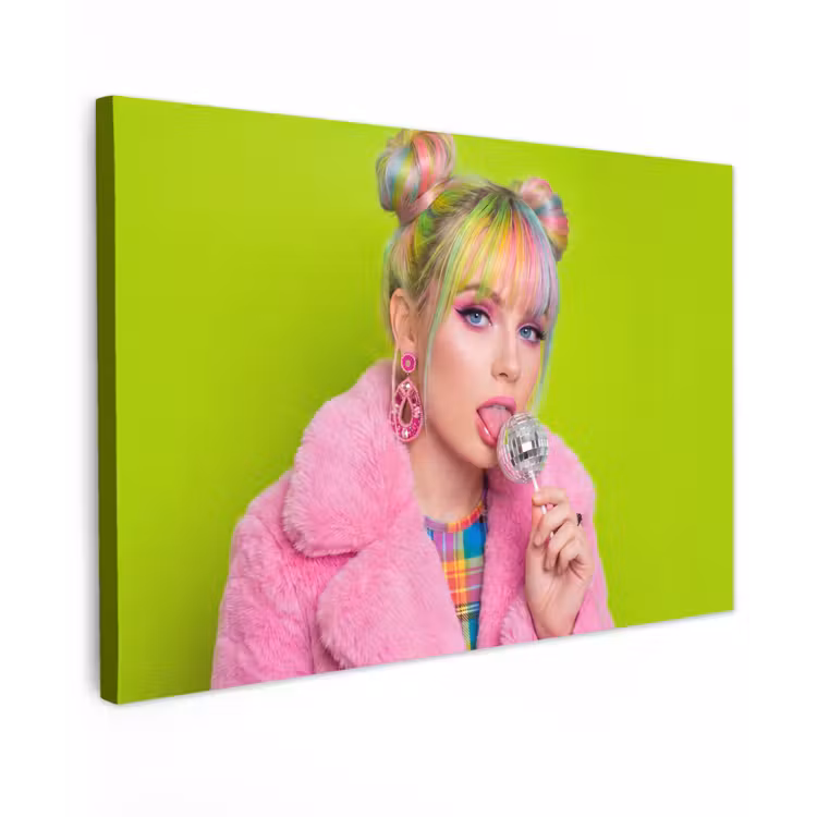 Vrouw - Kleurrijk haar - Pop art - Modern - Levendig Tuinposter op houten frame 2 cm dik klein -3d