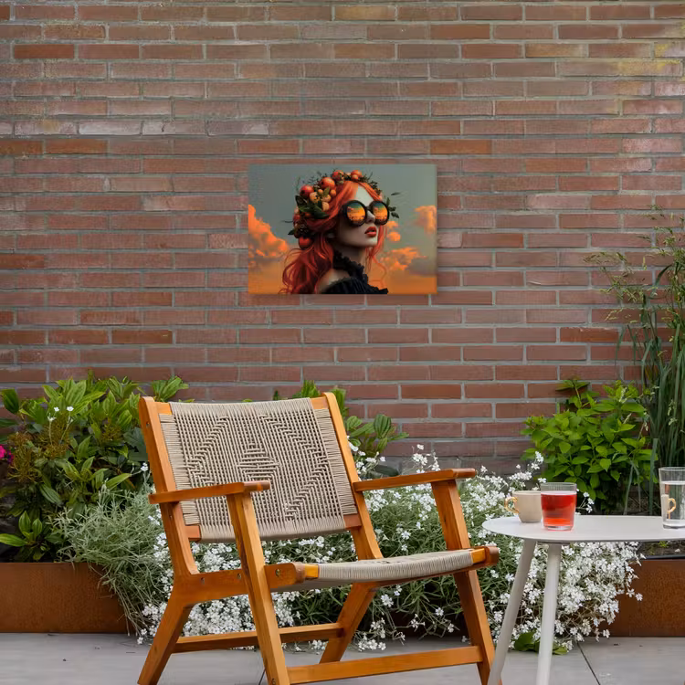 Vrouw - Kroon - Tomaat - Bascilicum - Zonnebril Tuinposter op houten frame 2 cm dik klein -sfeer3