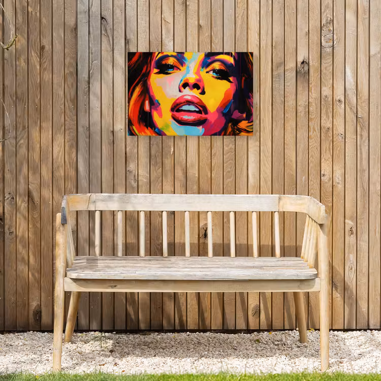 Vrouw - Gezicht - Kleurrijk Tuinposter op houten frame 2 cm dik klein -sfeer4