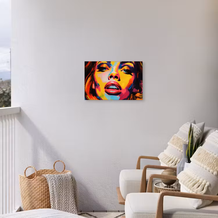 Vrouw - Gezicht - Kleurrijk Tuinposter op houten frame 2 cm dik klein -sfeer1