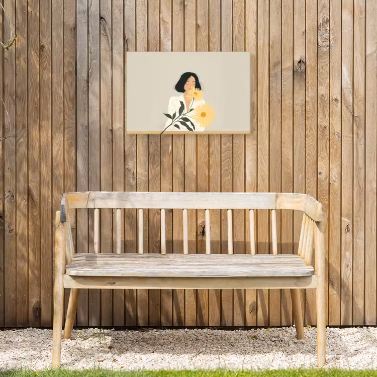 Vrouw - Bloem - Geel - Minimalistisch Tuinposter op houten frame 2 cm dik klein -sfeer4