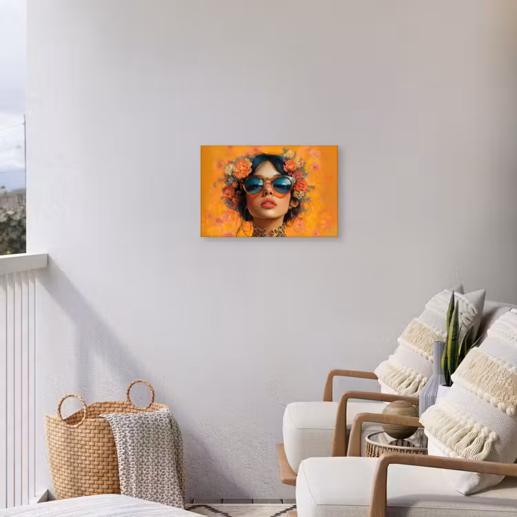 Vrouw - Bloemen - Aesthetic - Oranje Tuinposter op houten frame 2 cm dik klein -sfeer1
