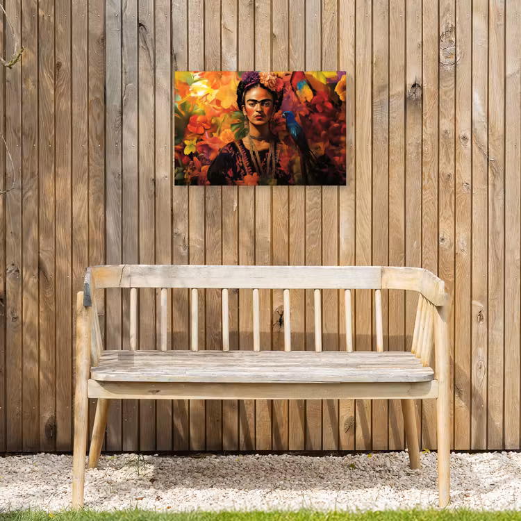 Vrouw - Bloemen - Papegaai - Schilderachtig Tuinposter op houten frame 2 cm dik klein -sfeer4