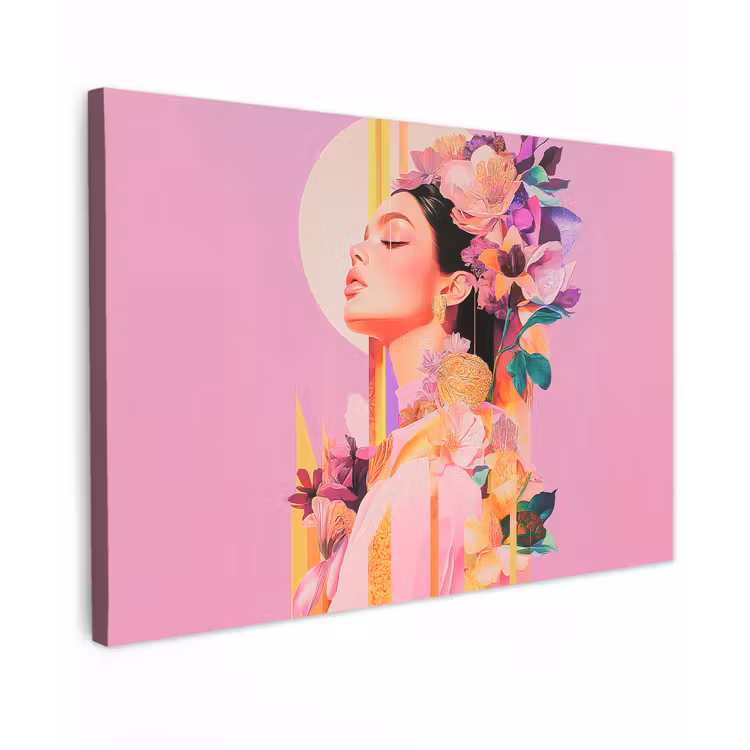 Vrouw - Bloemen - Paars - Abstract Tuinposter op houten frame 2 cm dik klein -3d