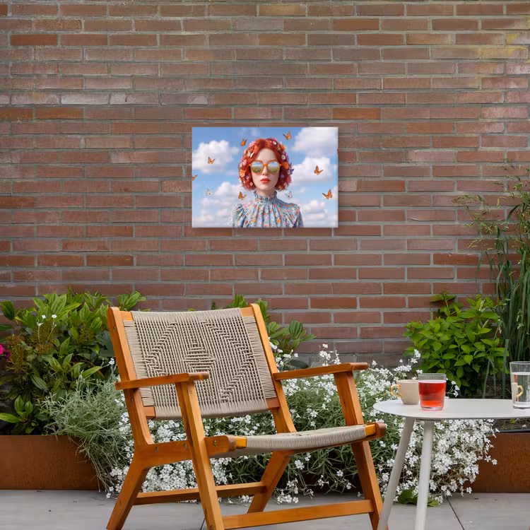 Vrouw - Bloemen - Zomer - Portret - Kleurrijk Tuinposter op houten frame 2 cm dik klein -sfeer3