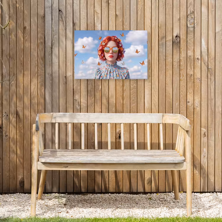 Vrouw - Bloemen - Zomer - Portret - Kleurrijk Tuinposter op houten frame 2 cm dik klein -sfeer4