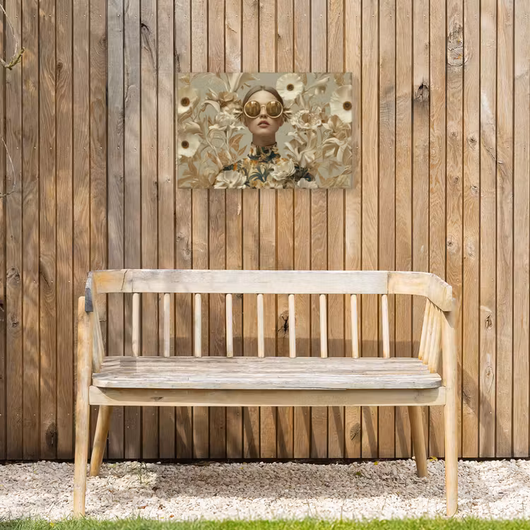 Vrouw - Bloemen - Zonnebril - Wit Tuinposter op houten frame 2 cm dik klein -sfeer4