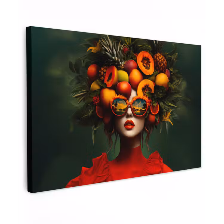 Vrouw - Vruchten - Papaja - Ananas Tuinposter op houten frame 2 cm dik klein -3d