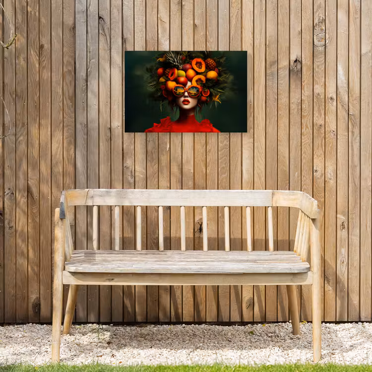 Vrouw - Vruchten - Papaja - Ananas Tuinposter op houten frame 2 cm dik klein -sfeer4