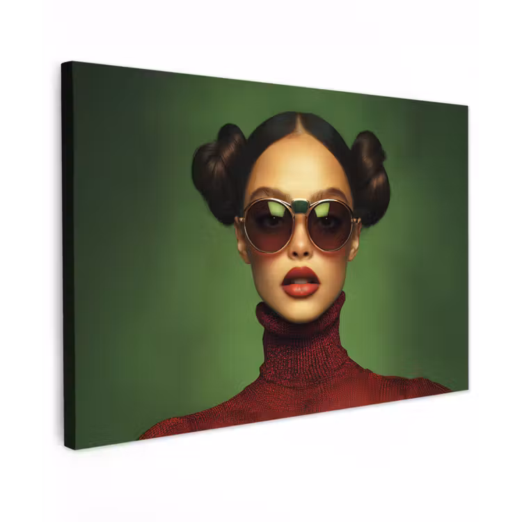 Vrouw - Groen - Bril - Aesthetic - Modern Tuinposter op houten frame 2 cm dik klein -3d