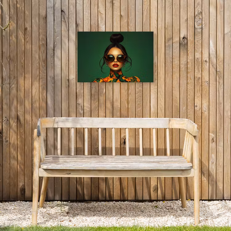 Vrouw - Groen - Modern - Bril - Abstract Tuinposter op houten frame 2 cm dik klein -sfeer4