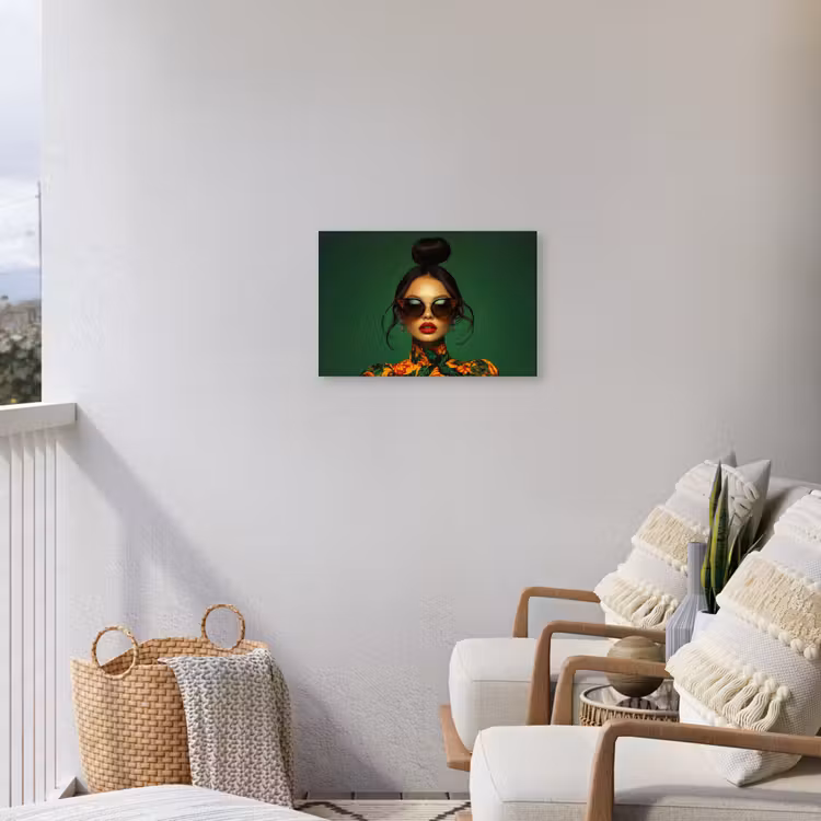 Vrouw - Groen - Modern - Bril - Abstract Tuinposter op houten frame 2 cm dik klein -sfeer1
