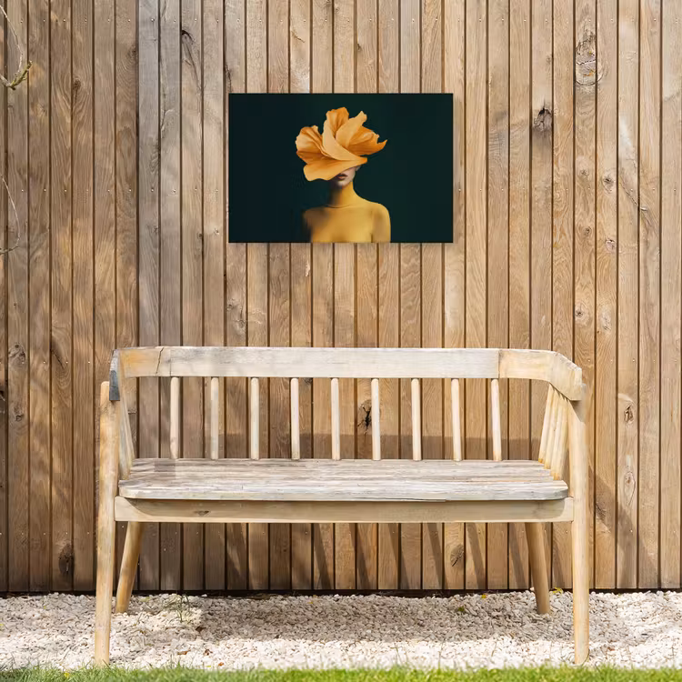 Vrouw - Hoed - Geel Tuinposter op houten frame 2 cm dik klein -sfeer4
