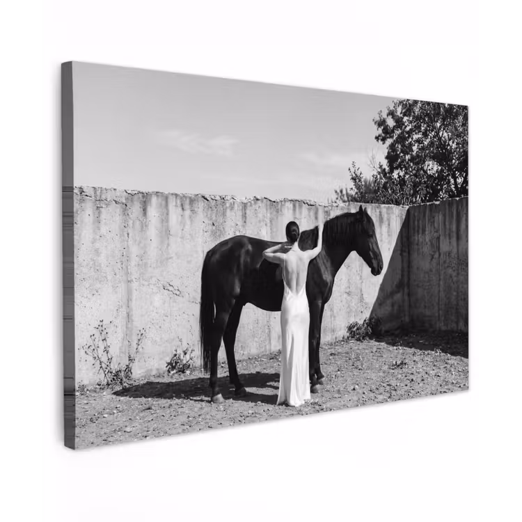 Vrouw - Paard - Artistiek Tuinposter op houten frame 2 cm dik klein -3d