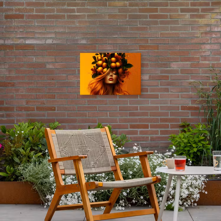 Vrouw - Citroenen - Bloesem - Geel Tuinposter op houten frame 2 cm dik klein -sfeer3