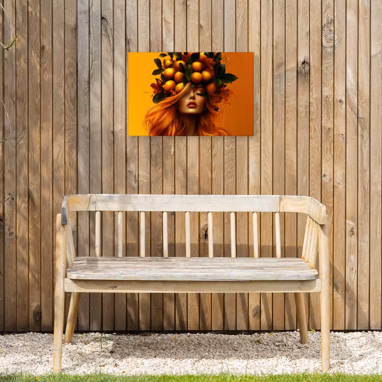 Vrouw - Citroenen - Bloesem - Geel Tuinposter op houten frame 2 cm dik klein -sfeer4
