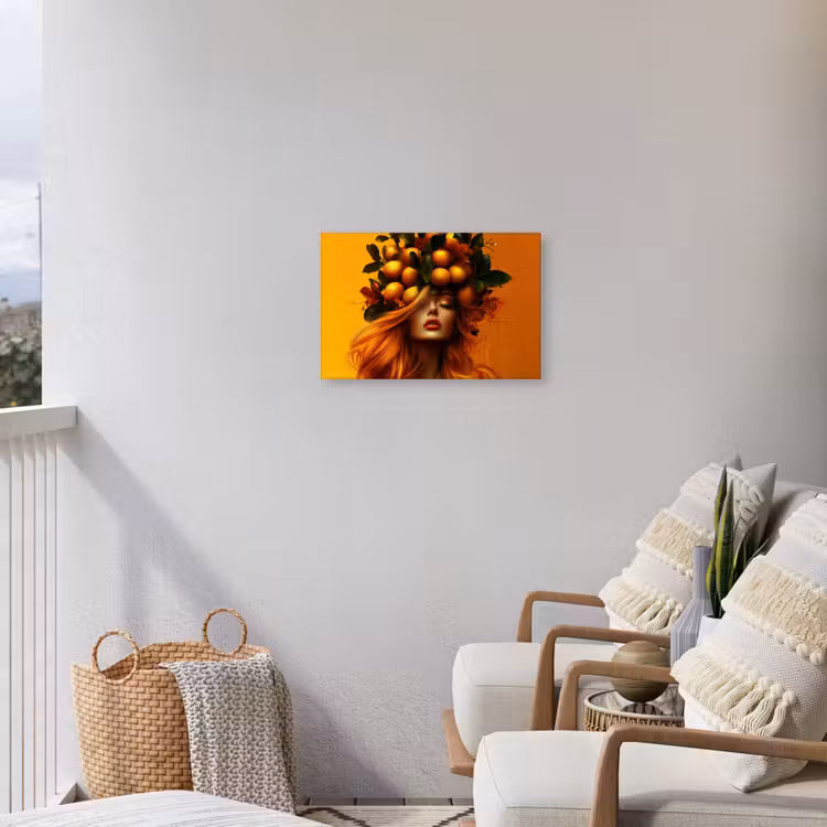 Vrouw - Citroenen - Bloesem - Geel Tuinposter op houten frame 2 cm dik klein -sfeer1