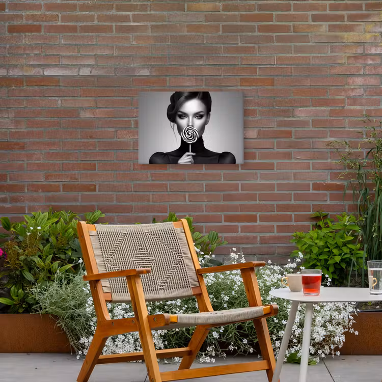 Vrouw - Lolly - Zwart Tuinposter op houten frame 2 cm dik klein -sfeer3