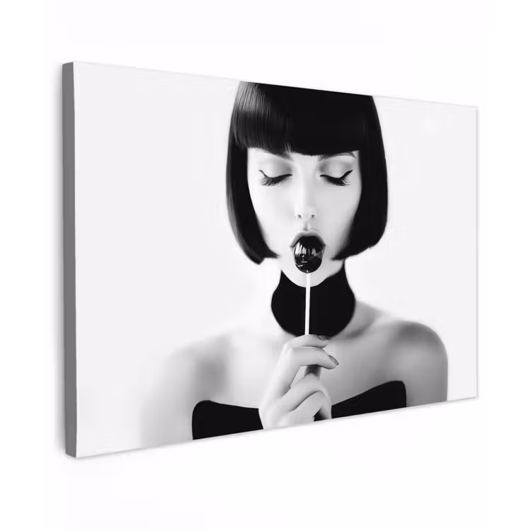 Vrouw - Lolly - Zwart - Wit Tuinposter op houten frame 2 cm dik klein -3d