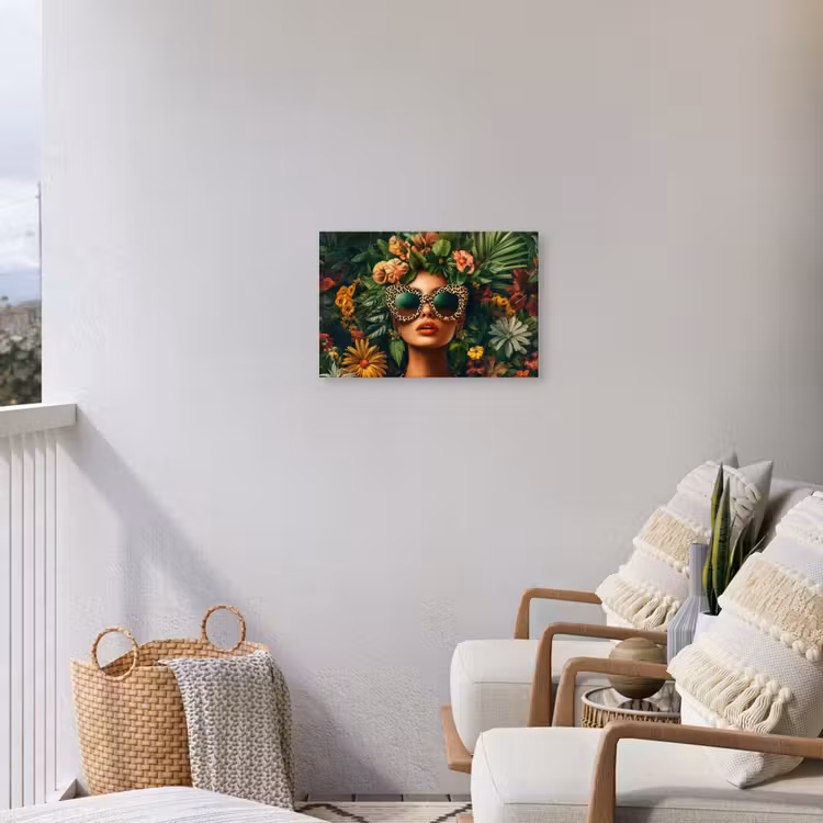 Vrouw - Panterprint - Jungle - Natuur - Luxe Tuinposter op houten frame 2 cm dik klein -sfeer1