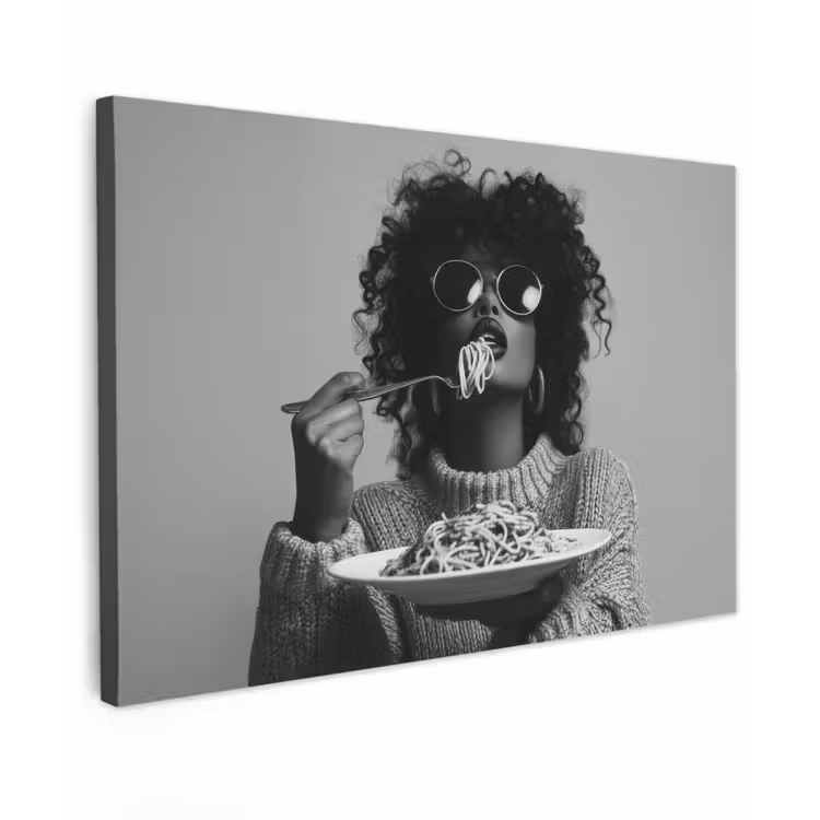 Vrouw - Pasta - Zwart - Wit Tuinposter op houten frame 2 cm dik klein -3d