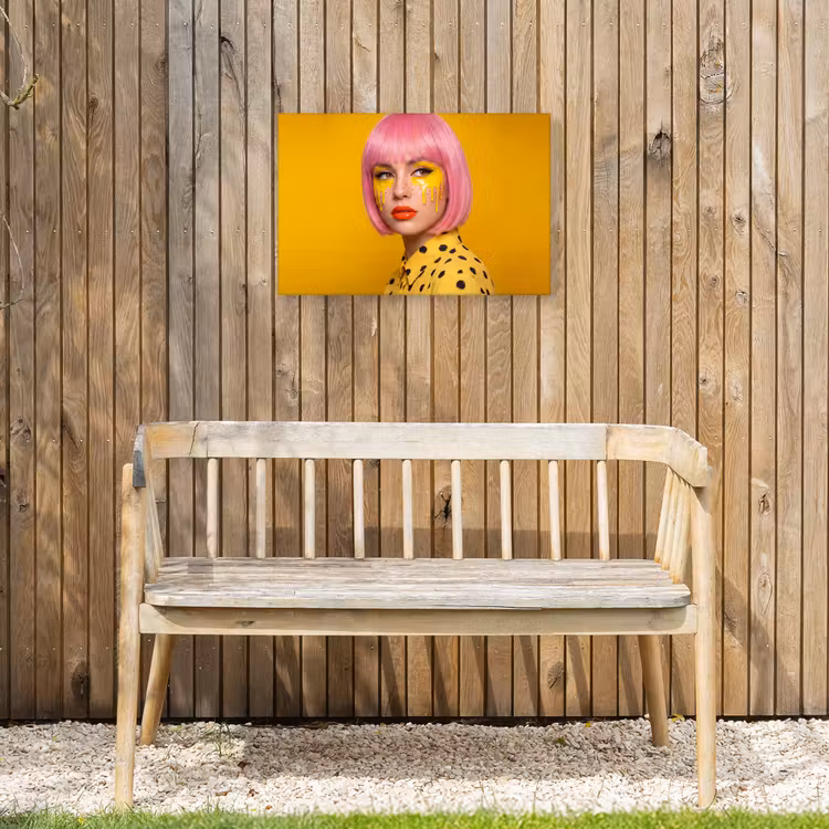 Vrouw - Portret - Abstract - Kleurrijk - Geel Tuinposter op houten frame 2 cm dik klein -sfeer4