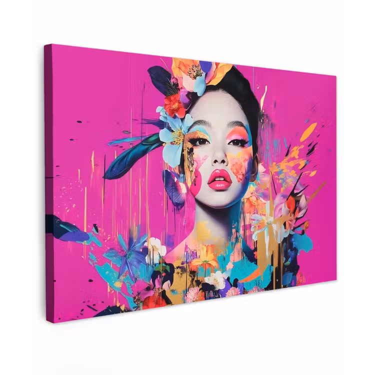 Vrouw - Portret - Abstract - Paars Tuinposter op houten frame 2 cm dik klein -3d