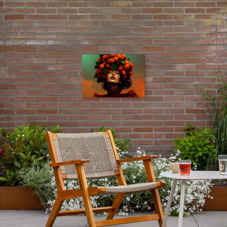Vrouw - Frambozen - Bladeren Tuinposter op houten frame 2 cm dik klein -sfeer3