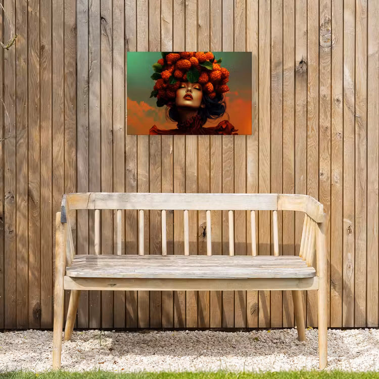 Vrouw - Frambozen - Bladeren Tuinposter op houten frame 2 cm dik klein -sfeer4