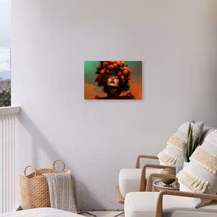 Vrouw - Frambozen - Bladeren Tuinposter op houten frame 2 cm dik klein -sfeer1