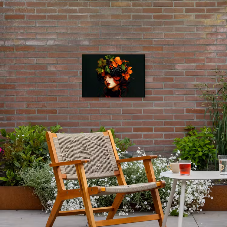 Vrouw - Rood - Groen - Druiven Tuinposter op houten frame 2 cm dik klein -sfeer3