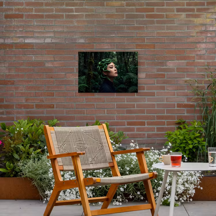 Vrouw - Slang - Natuur - Mystiek - Groen Tuinposter op houten frame 2 cm dik klein -sfeer3
