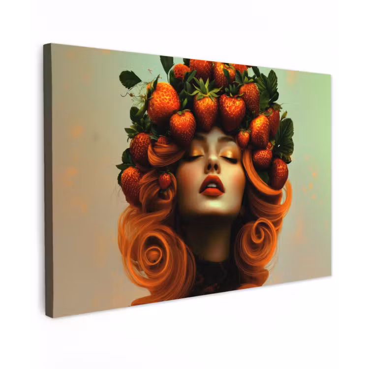 Vrouw - Aardbeien - Kroon Tuinposter op houten frame 2 cm dik klein -3d