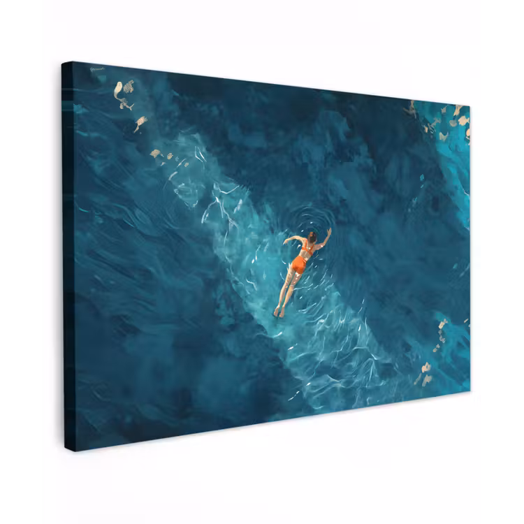 Vrouw - Water - Bikini - Oranje Tuinposter op houten frame 2 cm dik klein -3d