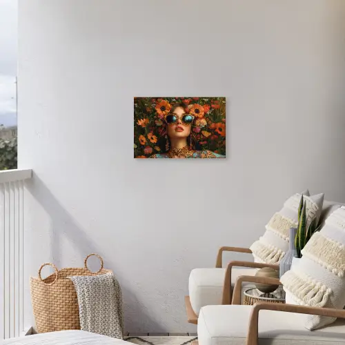 Vrouwen - Bloemen - Modern - Bril - Abstract Tuinposter op houten frame 2 cm dik klein -sfeer1
