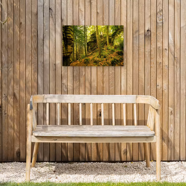 Bosrijke rotsformatie Tuinposter op houten frame 2 cm dik klein -sfeer4