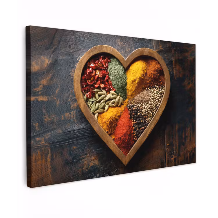 Houten - Hart - Kleurrijke - Specerijen Tuinposter op houten frame 2 cm dik klein -3d