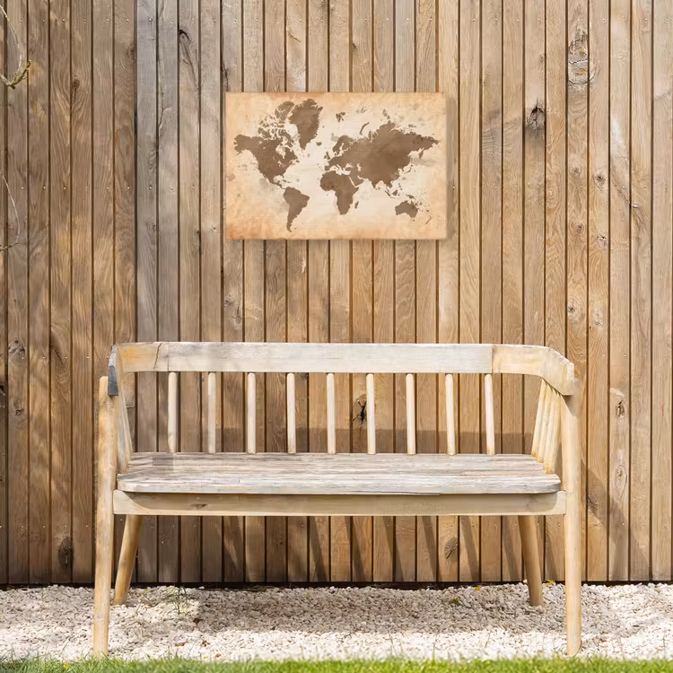 Wereldkaart - Beige - Bruin Tuinposter op houten frame 2 cm dik klein -sfeer4