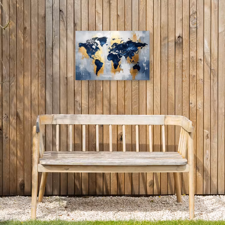 Wereldkaart - Blauw - Abstract Tuinposter op houten frame 2 cm dik klein -sfeer4