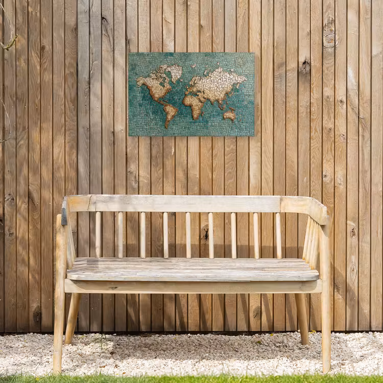 Wereldkaart - Gebroken tegels - Mozaïek Tuinposter op houten frame 2 cm dik klein -sfeer4
