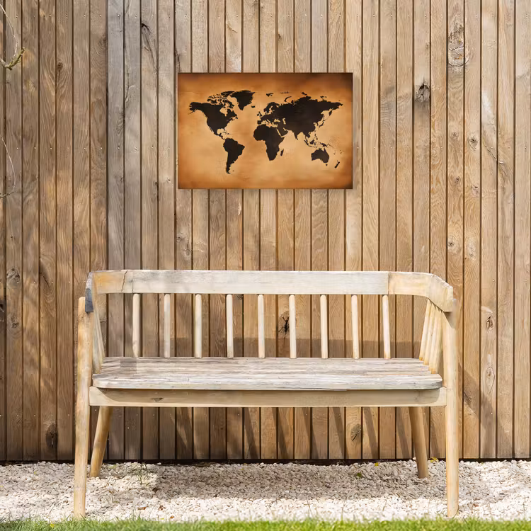 Wereldkaart - Bruin - Kaart Tuinposter op houten frame 2 cm dik klein -sfeer4