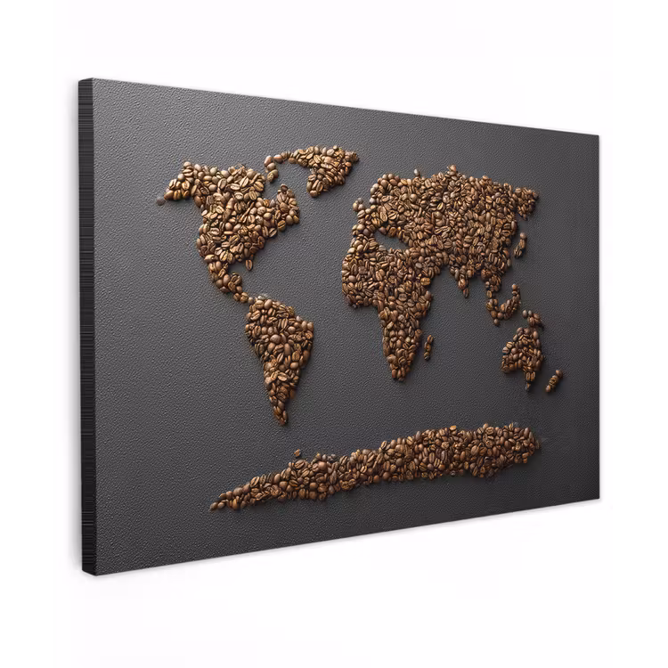 Wereldkaart - Koffie - Grijs Tuinposter op houten frame 2 cm dik klein -3d