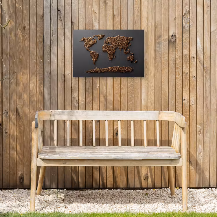 Wereldkaart - Koffie - Grijs Tuinposter op houten frame 2 cm dik klein -sfeer4