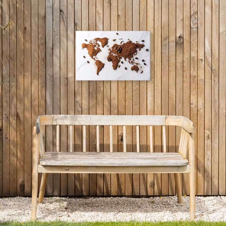 Wereldkaart - Koffie - Marmer Tuinposter op houten frame 2 cm dik klein -sfeer4
