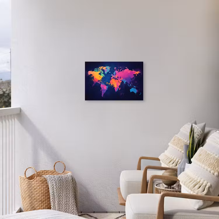 Wereldkaart - Kleurrijk - Graffiti Tuinposter op houten frame 2 cm dik klein -sfeer1