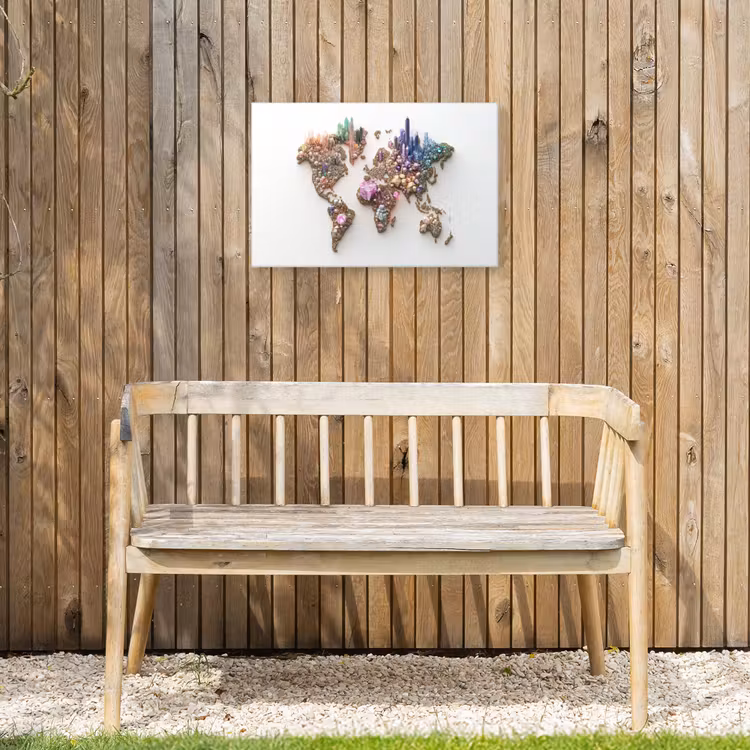 Wereldkaart - Kristallen - Unieke tinten Tuinposter op houten frame 2 cm dik klein -sfeer4