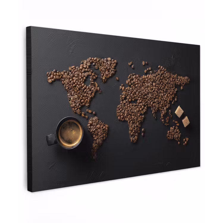 Wereldkaart - Espresso - Zwart Tuinposter op houten frame 2 cm dik klein -3d