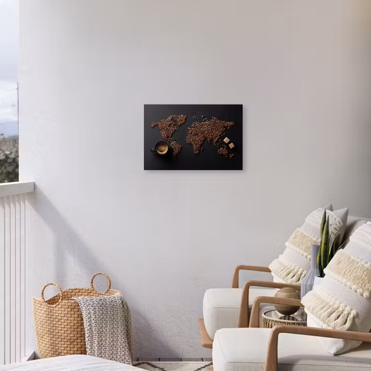 Wereldkaart - Espresso - Zwart Tuinposter op houten frame 2 cm dik klein -sfeer1